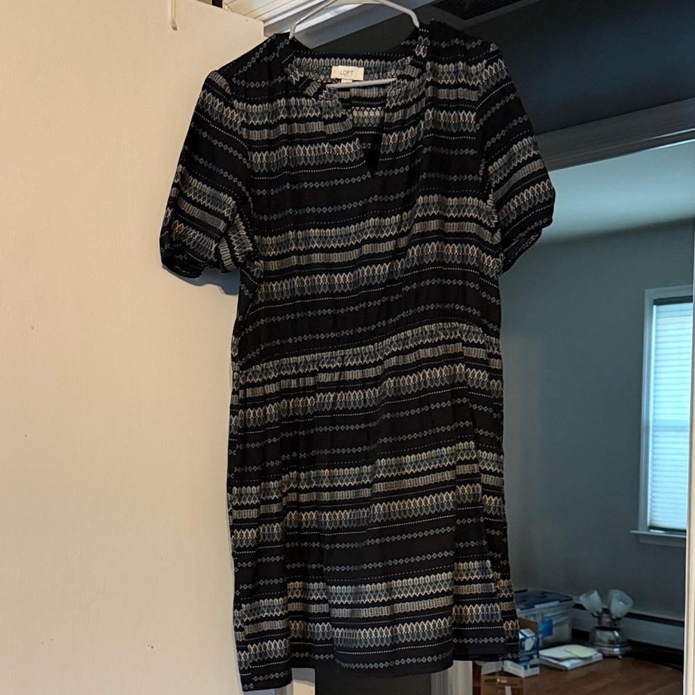 LOFT Black and White Geometric Mini Dress